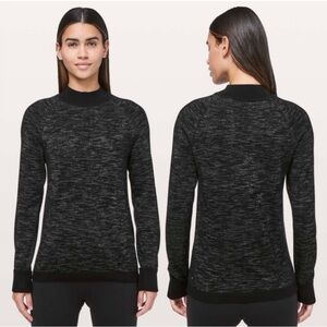 Lululemon Soft Shine Cashmere Blend Sweater 12 Black Silver Metallic Mock Neck
